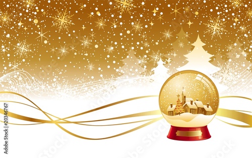 Christmas winter landscape and snow globe