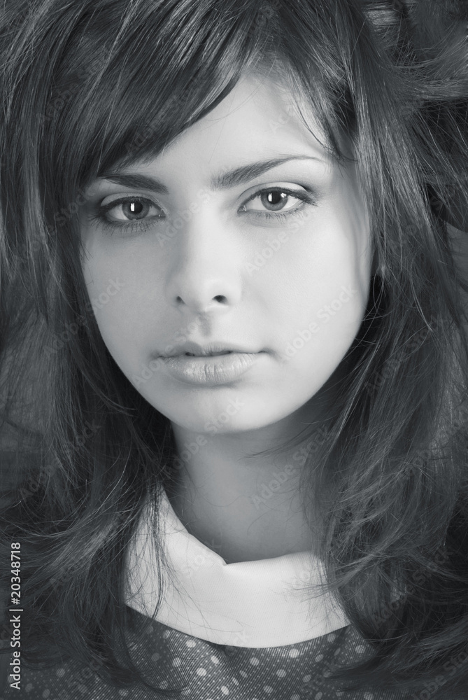 black and white studio close up portrait of cute girl black and white studio close up portrait of cute girl