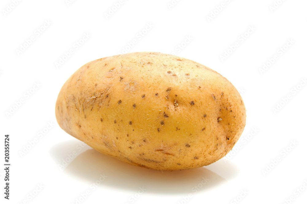 One unpeeled raw potato over white background One unpeeled raw potato over white background