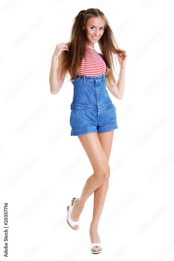 Young very happy gesturing smiling woman, isolated on white Young very happy gesturing smiling woman, isolated on white