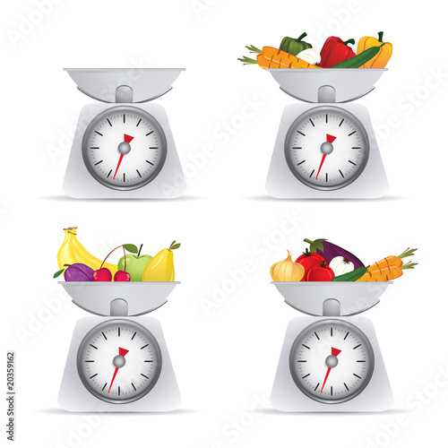 scale with fruits and vegetables