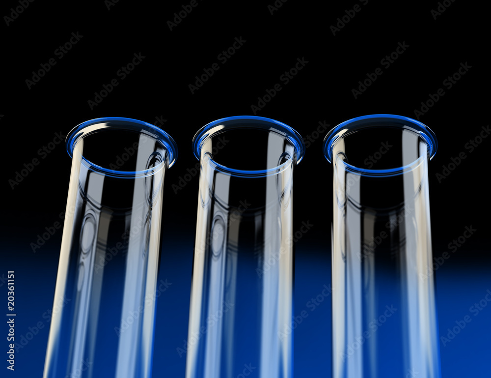 Three empty test tubes. View from below. Three empty test tubes. View from below.