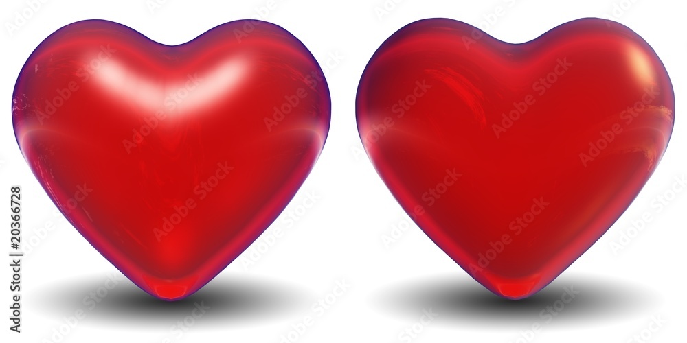 High resolution 3D red hearts isolated on white background