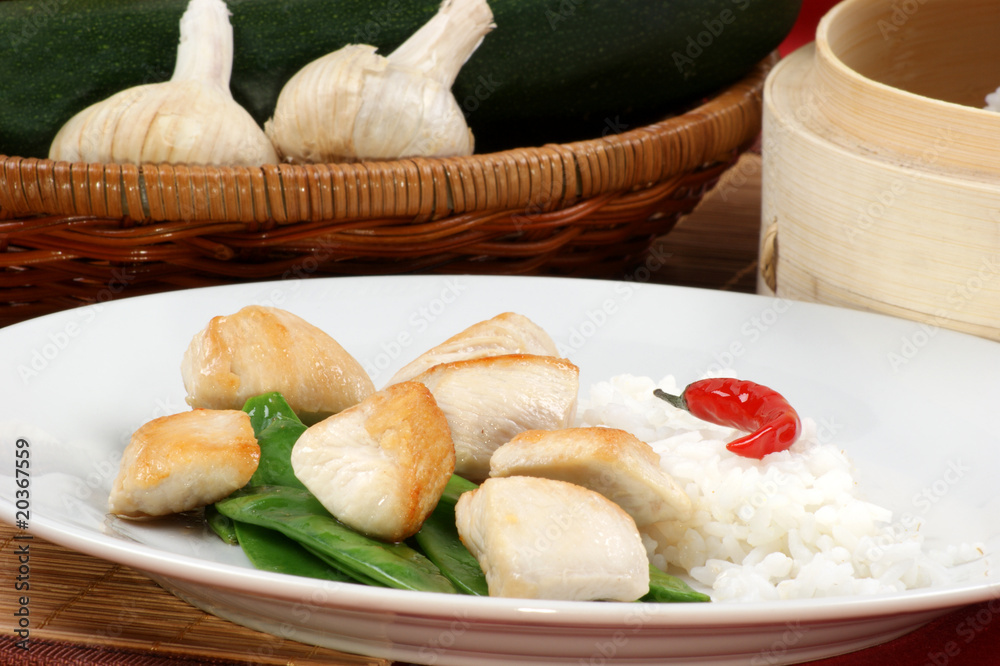 asian style chicken and organic mangetout with rice asian style chicken and organic mangetout with rice