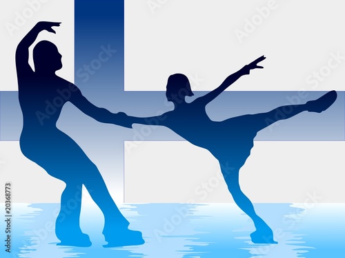 couple of figure skating on Finnish flag background