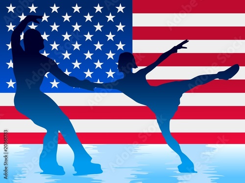 couple of figure skating on American flag background