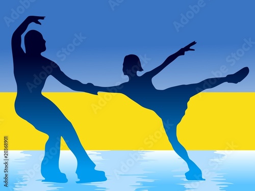 couple of figure skating on Ukrainian flag background