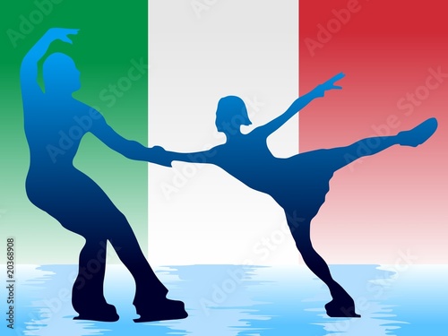 couple of figure skating on Italian flag background