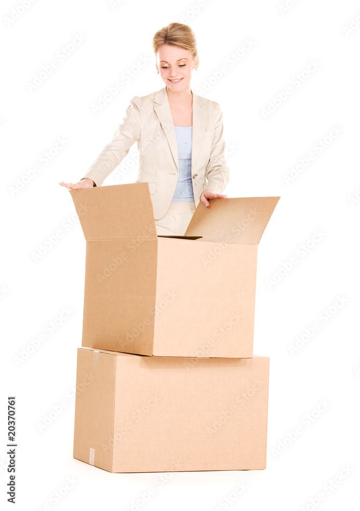 businesswoman with boxes