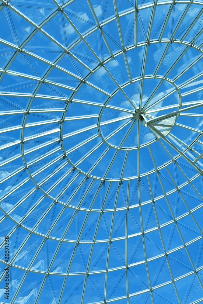Blue Sky Through a Modern Architecture Round Spiral Window