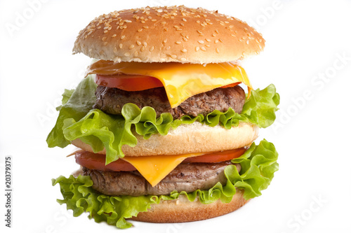 double tasty hamburger isolated on white