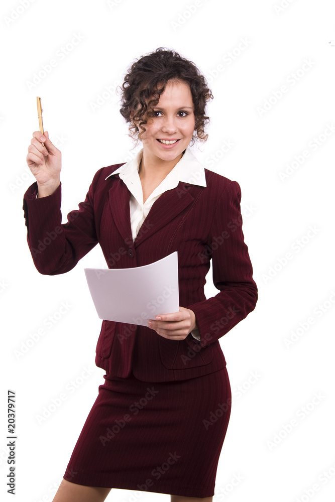 Business woman with document and pen.