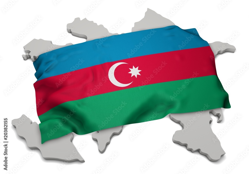 realistic ensign covering the shape of Azerbaijan ( Azərbaycan ) realistic ensign covering the shape of Azerbaijan ( Azərbaycan )