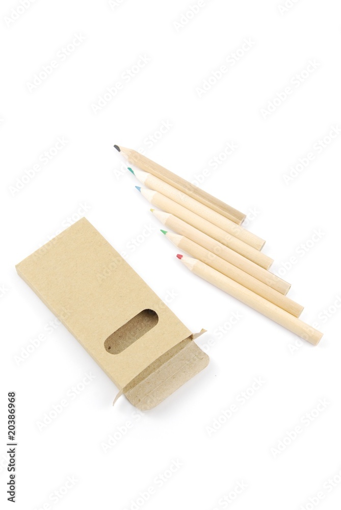 Colour pencils and pencil case on white Colour pencils and pencil case on white