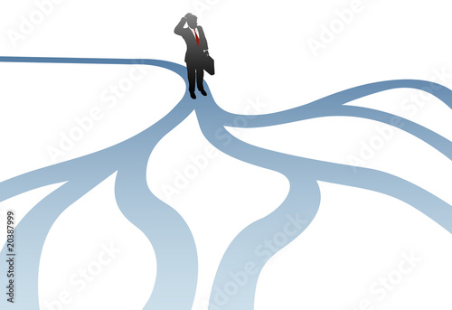 Business man decision choose paths confusion