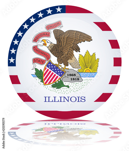 Illinois State Round Flag Button (USA America Vector Reflection)