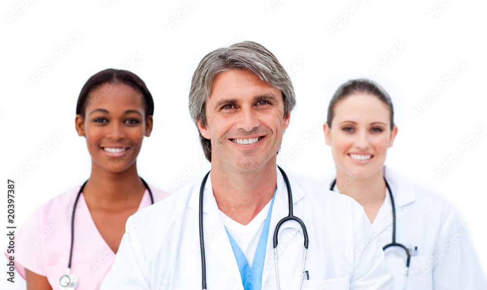 International medical team smiling at the camera International medical team smiling at the camera