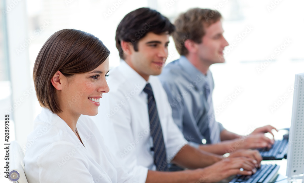 Animated business people working at computers Animated business people working at computers