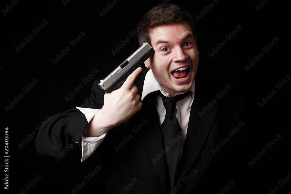 crazy man with gun to his head Stock Photo Adobe Stock