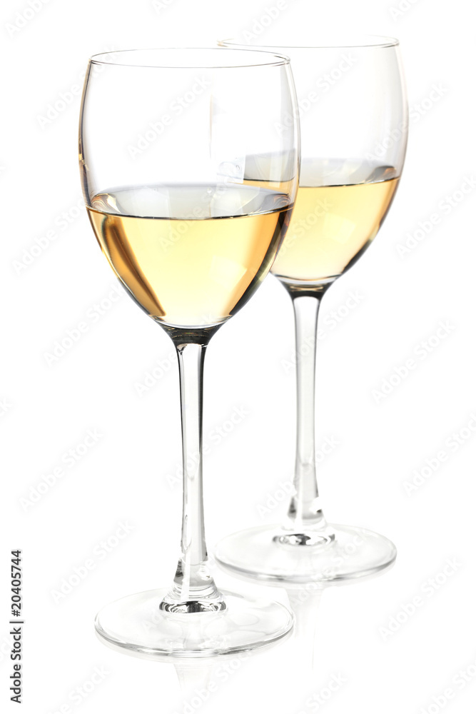 Wine collection - White wine in glasses. Isolated on white backg Wine collection - White wine in glasses. Isolated on white backg