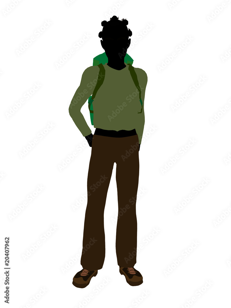 African American Teen Hiker Silhouette