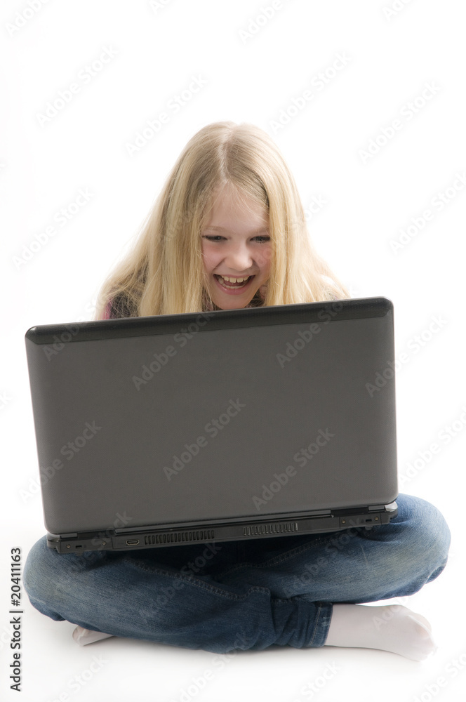Girl smile with Computer Girl smile with Computer