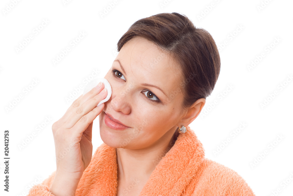 beautiful girl in an orange smock with a white beautiful girl in an orange smock with a white