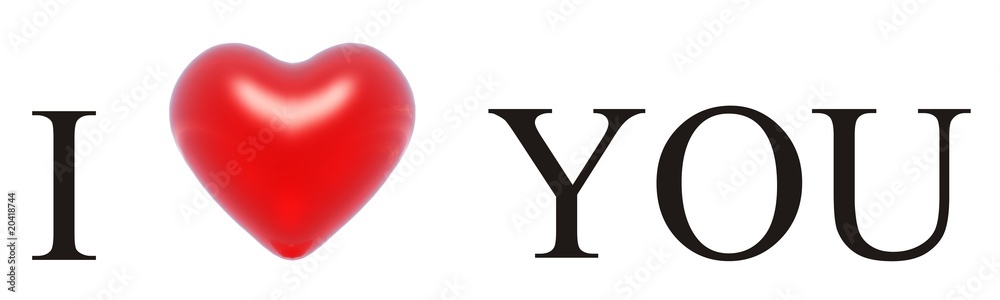 High resolution I love you text with a 3d red heart isolated