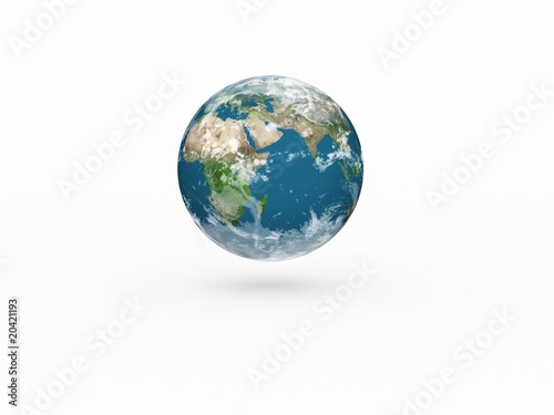 Earth model on white background with shadow