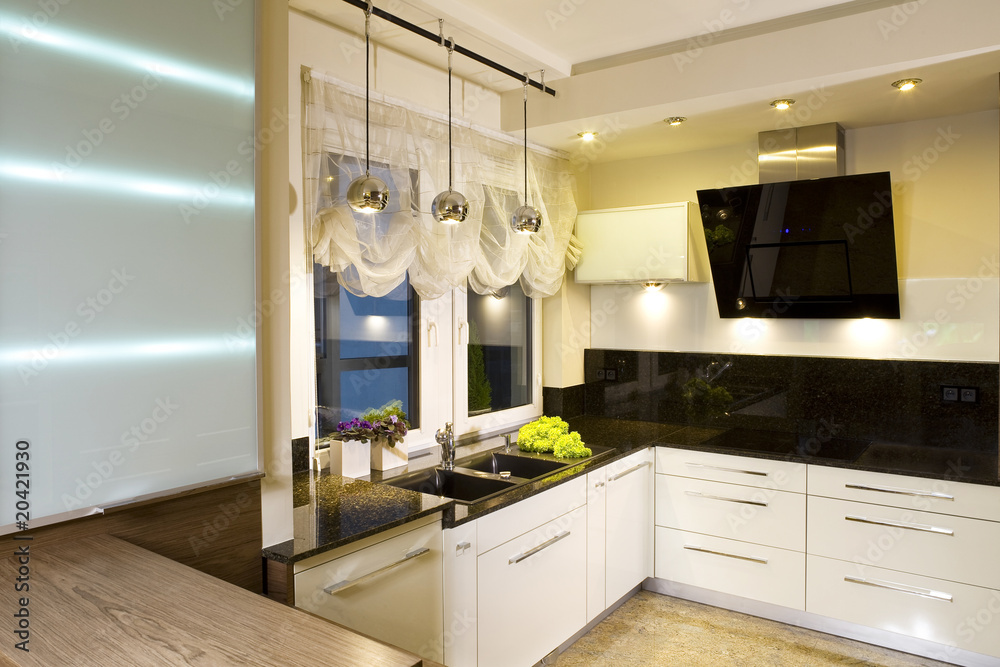 Fototapeta premium Interior details of modern fitted kitchen in home.