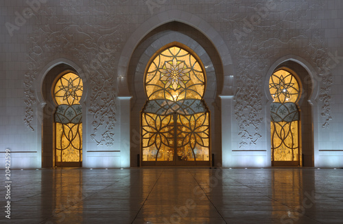 Canvas Print Detail of the Sheikh Zayed Mosque at night. Abu Dhabi