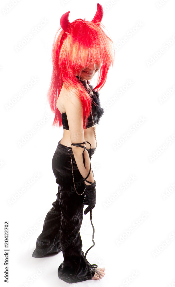 Devil girl. Devils carnival  costume. Isolated.