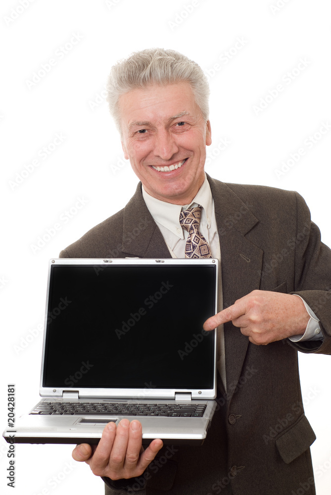 man holding a laptop with blank screen where you can write your man holding a laptop with blank screen where you can write your