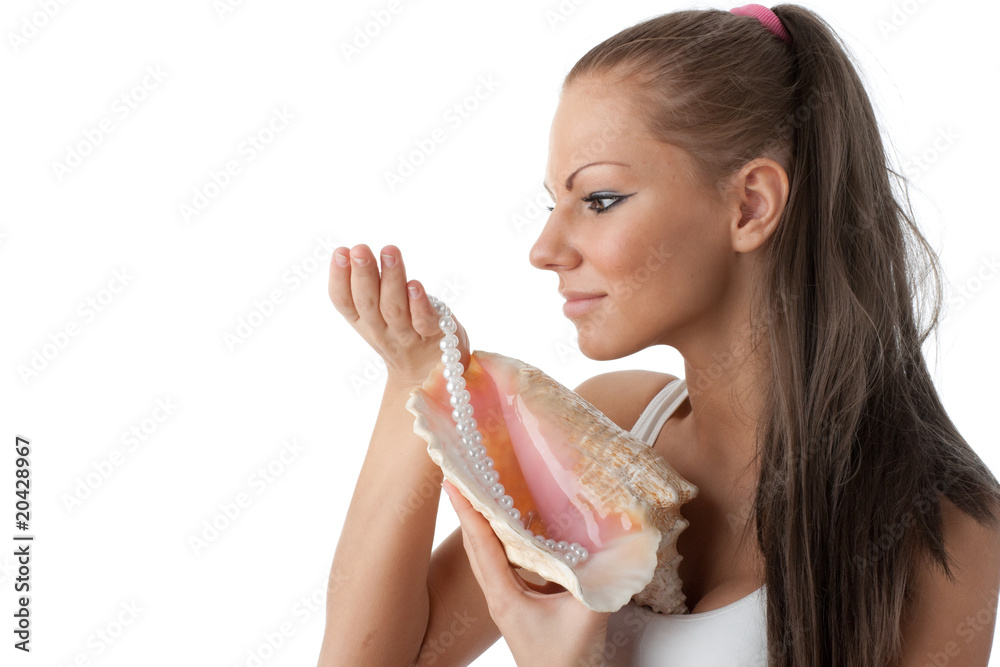 Pretty woman and seashell