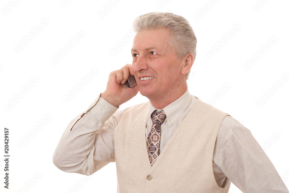 Portrait of mature business man talking on mobile phone Portrait of mature business man talking on mobile phone
