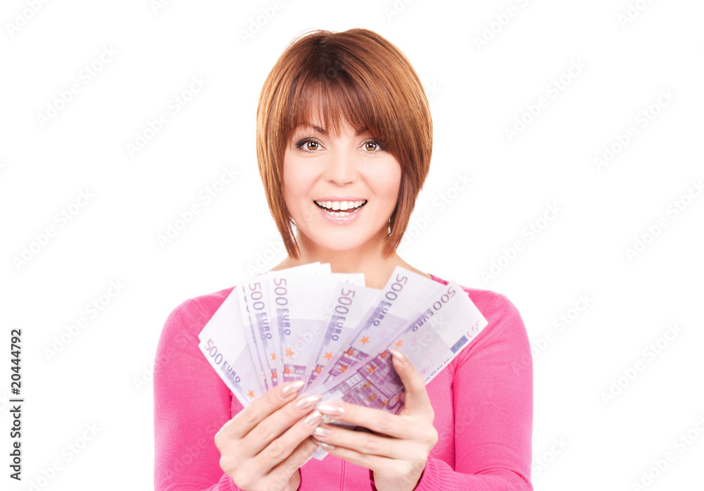 happy woman with money