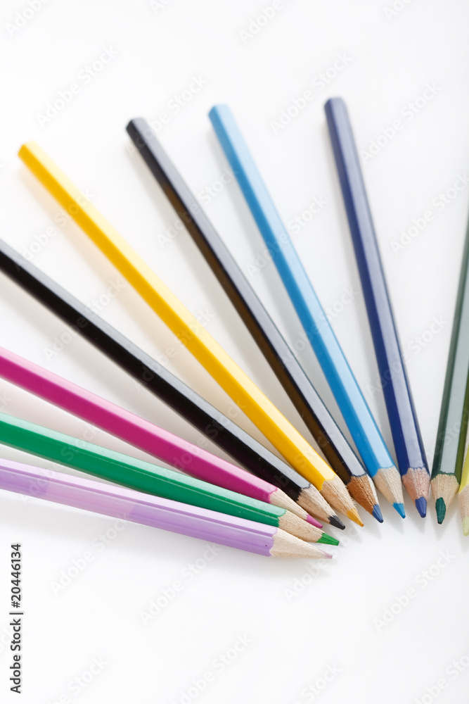 Color pencils on white background. Color pencils on white background.