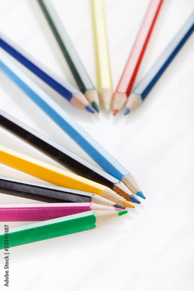 Color pencils on white background.
