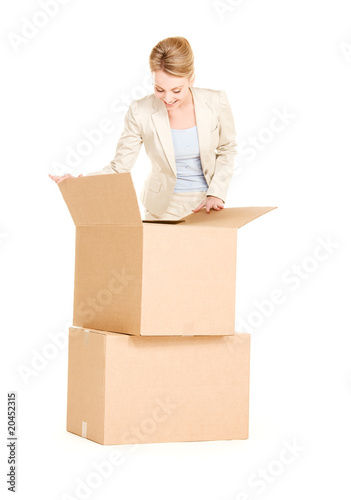 businesswoman with boxes