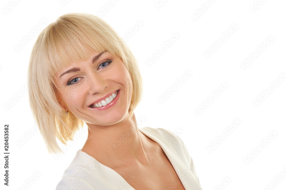 Portrait of a beautiful blond woman isolated on white background Portrait of a beautiful blond woman isolated on white background