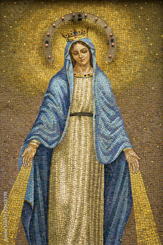 Photography Mosaic of the Virgin Mary Wearing a Crown