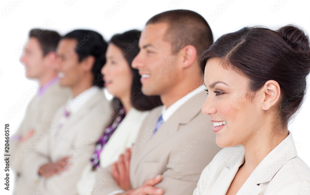 Multi-ethnic business team standing in a line Multi-ethnic business team standing in a line