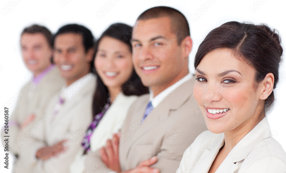 International business team standing in a line International business team standing in a line