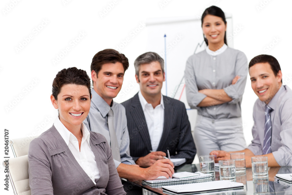 Portrait of multi-cultural business team during a presentation Portrait of multi-cultural business team during a presentation