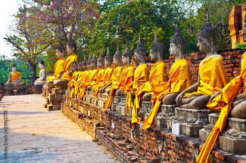 Buddha statues at temple of Wat Yai Chai Mongkol in Ayutthaya
