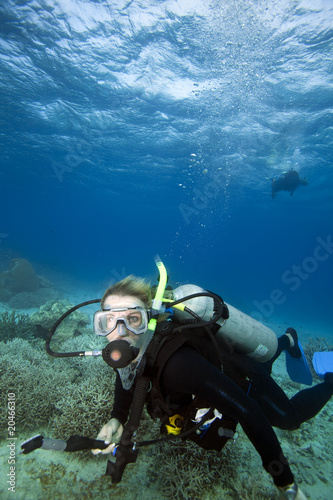 Woman scuba diving, Fiji