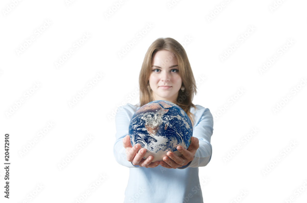 Beautiful girl with earth globe Beautiful girl with earth globe