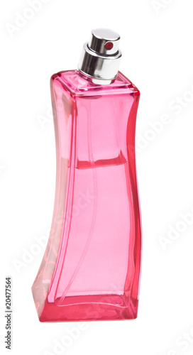 Pink perfume bottle isolated on white