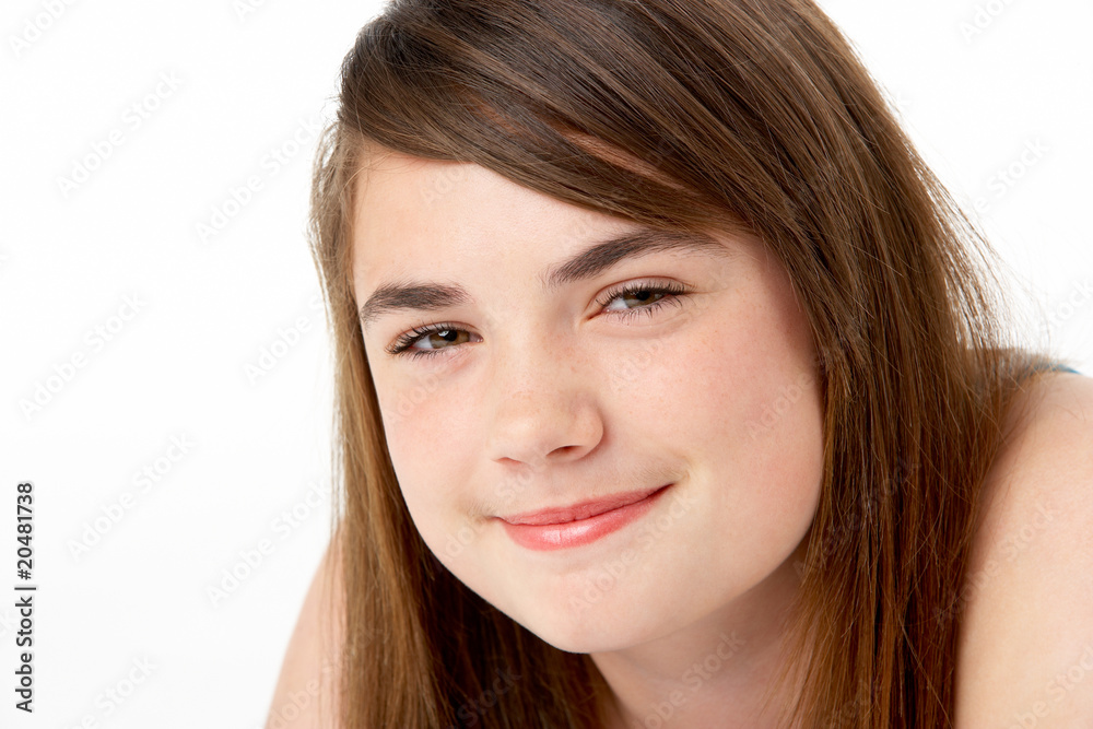 Studio Portrait Of Happy Teenage Girl Studio Portrait Of Happy Teenage Girl