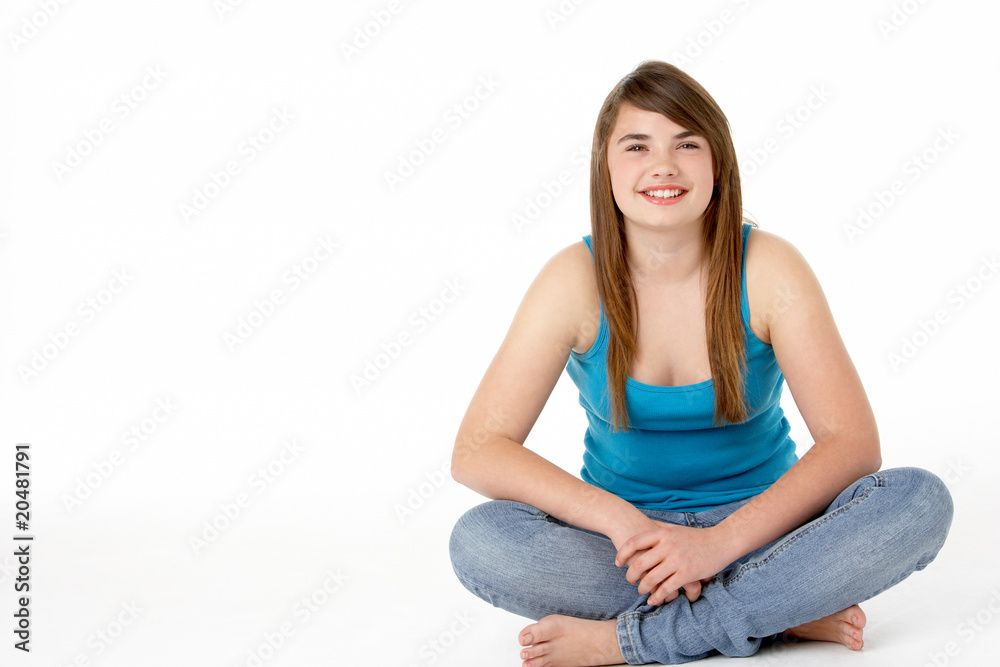 Studio Portrait Of Happy Teenage Girl Studio Portrait Of Happy Teenage Girl